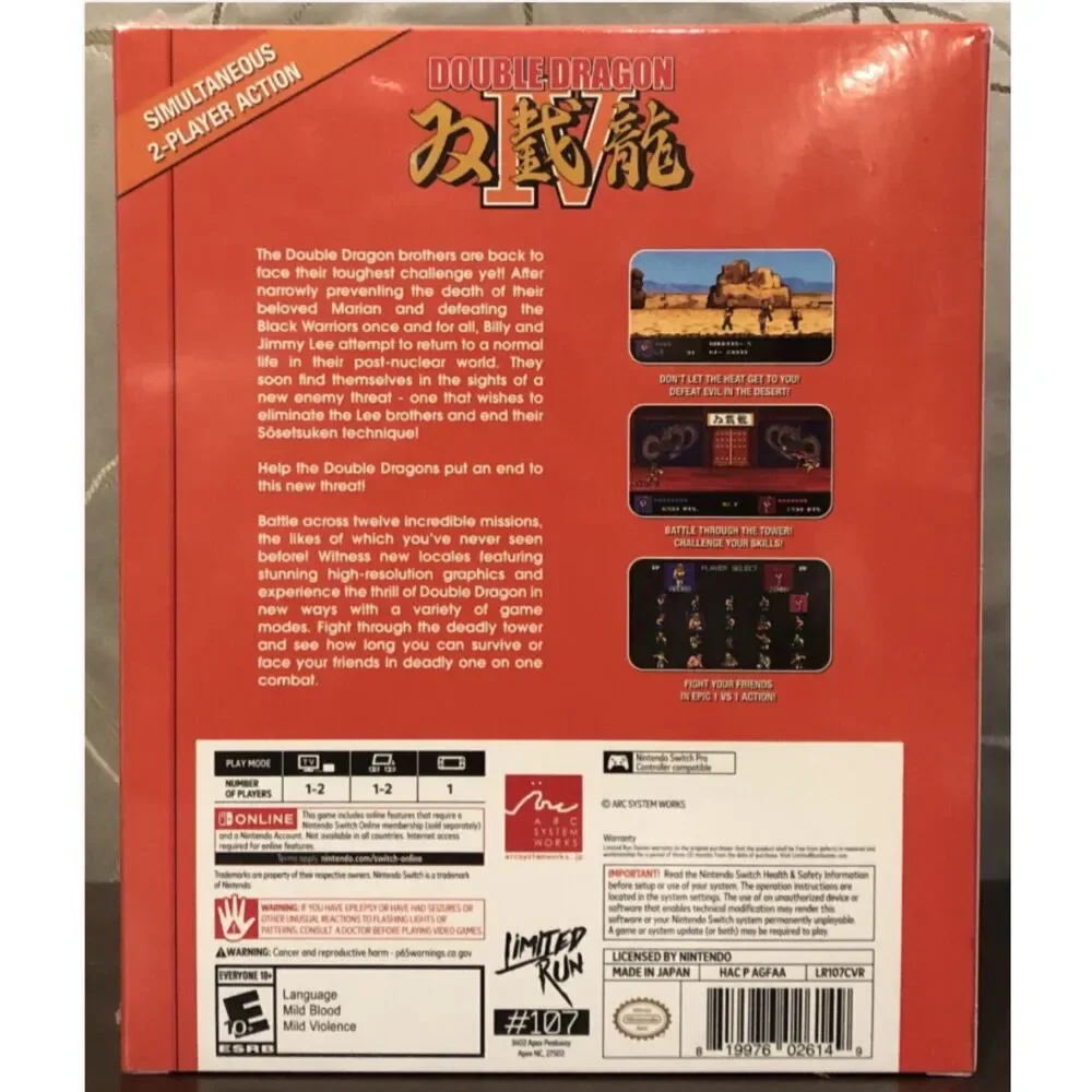 Double Dragon IV Classic Edition Nintendo Switch New Sealed Limited Run LRG 107